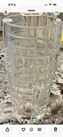 Vintage Mikasa Mosaic Clear Crystal Glass Flower Vase, 11.75"