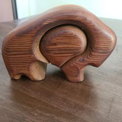 Vintage Native Redwood Bison Puzzle Box