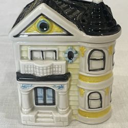 Hand-painted Otagiri ceramic Victorian house canister.