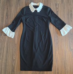 KARL Lagerfeld  Women's Black White Contrast Doll Collar Sheath Dress
