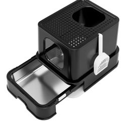 New Black Enclosed Stainless Steel Cat Litter Box 