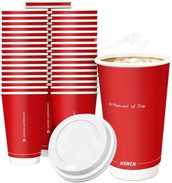 HSHCH Disposable Paper Coffee Cups with Lids