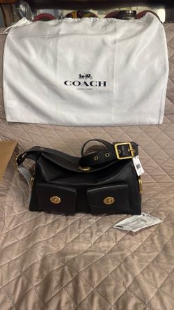 Coach Kisslock Turnlock Haversack Bag in Brass/Black Natural Grain Leather NWT