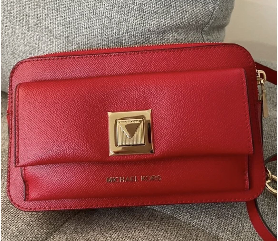 Michael Kors Deep Red Crossbody with gold hardware