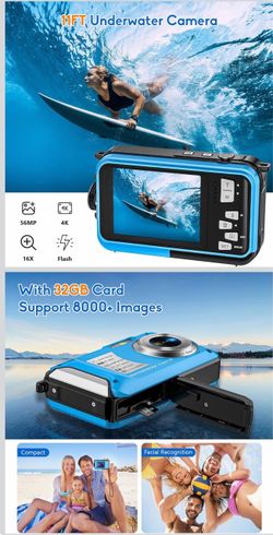 New 4K Waterproof Camera with 32GB Card Waterproof Digital Camera 56MP