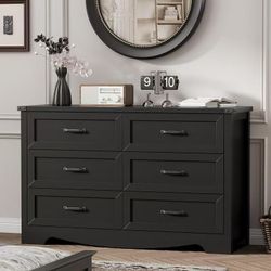 FANRAL 6 Drawers Dresser for Bedroom,Modern Wooden Chest of Drawers,Storage Organizer Dresser for Closet,Black Dresser