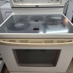 WHIRLPOOL SELF CLEANING OVEN 5 ELEMENTS GLASS TOP 220V ELECTRIC STOVE IN BEIGE