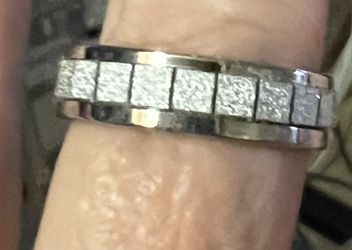 Silver Band Wjite Glitter Box Stainless Ring 20mm