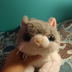 Grey and white cat stuffed animal embroidered paw pads