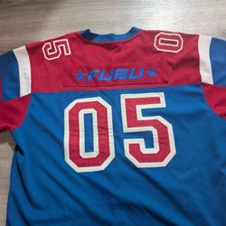 Vintage XL FUBU 05 Football Jersey Blue Red NYC New York Giants 90s Y2K Hiphop Rap