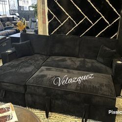 ✅️✅️Black   Color Convertible Sectional W/ Cup Holder & W/ USB Port✅️✅️