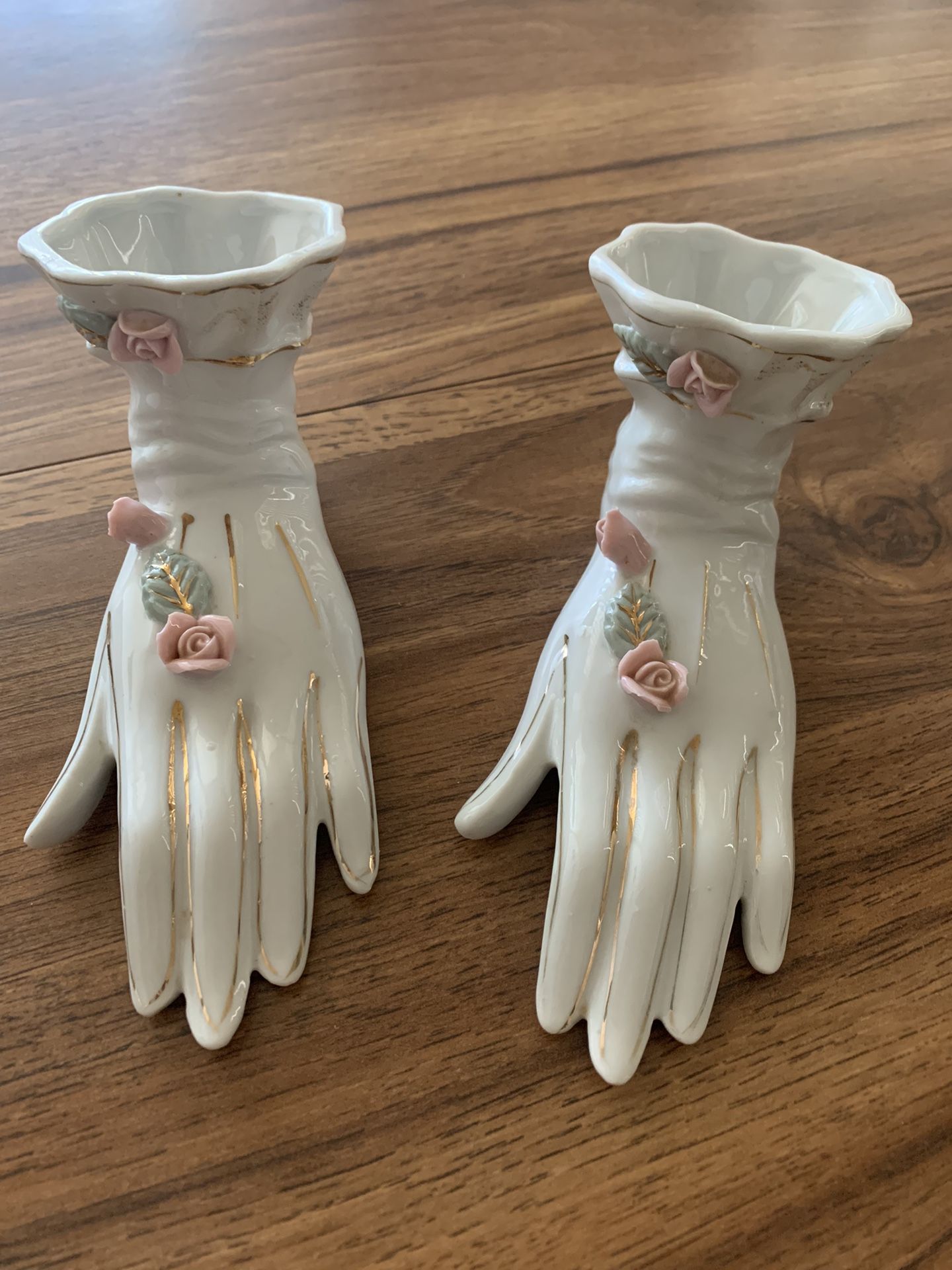 Vintage Hand painted Porcelain Gloved hands Bud Vases