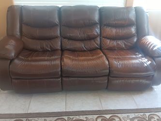 Brown Leather Reclining Couch & Loveseat