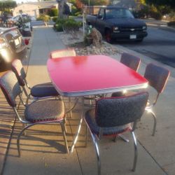 Chrome & formica 1950's Dinette  Set With 6 Chairs