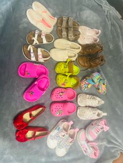 14 pairs , size 7C girls shoes , 3 crocs , vans , puma , take all for $40 obo