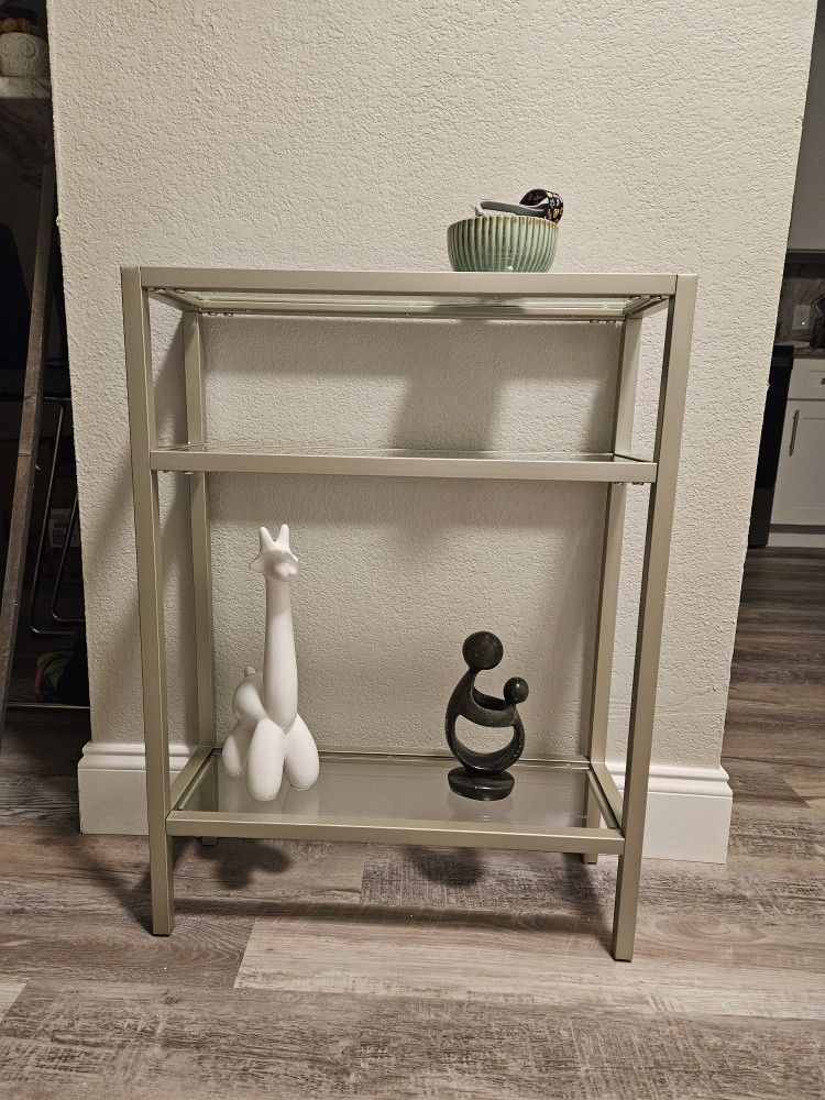 Sivil Console Table 22" satin nickel with glass shelves