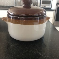 Vintage Bean Pot Stoneware Ceramic Glazed Bean Crock Pot
