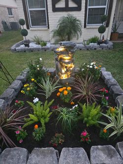 Outdoor Tiered Rock Waterfall Fountain with LED Lights