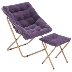 Chair with Ottoman, Modern Comfy Folding Lounge Saucer Chair Moon Chair with Footrest Footstool for Living Room Bedroom, Purple