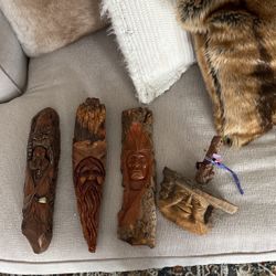 Vintage Hand Carved Wood Sculptures 