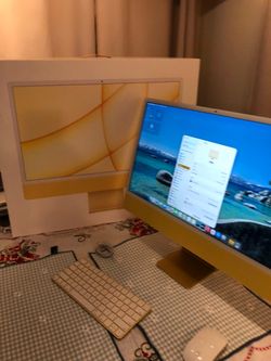 2021 Apple iMac Yellow M1 processor 24-inch 8gb ram 256gb ssd. Works great. Comes with original box