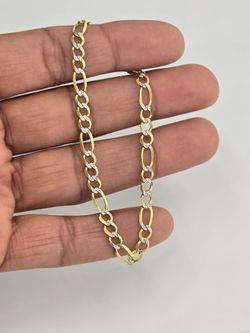 14k Real Gold Solid Figaro Diamond Cut Bracelet 4.5mm 8 Inches