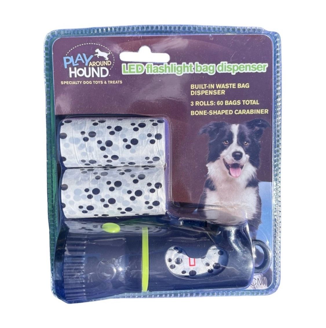 LED FLASHLIGHT BUILT-IN 60 DOG POOP BAGS 3 ROLLS CT BUILT IN DISPENSER BRAND NEW