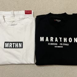 2 Pairs, "The Marathon Clothing" (TMC) T-Shirts: Black & White - Size M