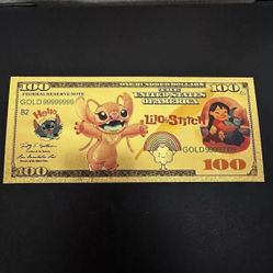 24k Gold Foil Plated Angel Lilo and Stitch Banknote