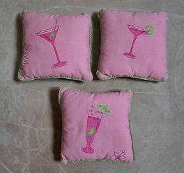 Lilly Pulitzer pink & green fabric pillows 8" squares