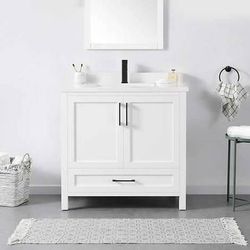 36x 22x34.5H OVE Decors Lourdes Wood Cultured Stone Bath Vanity 9917