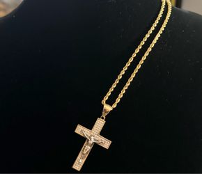 10K Yellow Gold Rope Chain & Cross Pendant Set - 22" 3mm Chain 2.6g + Cross 3.4g