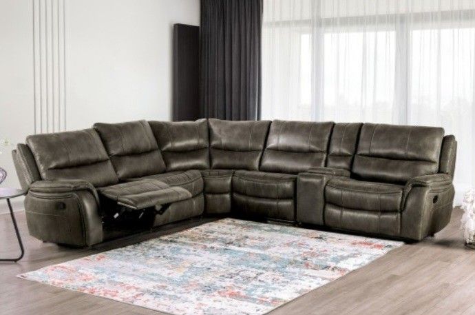 Brand New Dark Grey Plush Reclining Sectional Sofa