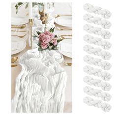 Pesonlook 10 Pack White Cheesecloth Table Runner,10FT Gauze Table Runner Cheesecloth Fabric Semi-Sheer Table Runner for Wedding Reception,Boho Rustic 