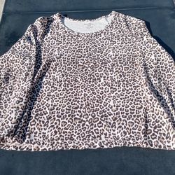 Leopard Fleece Top Animal Pattern Long Sleeve White Stag Pullover Cheetah 