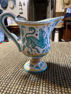 Peasant Village Pottery Pitcher Italy Dragon Themed