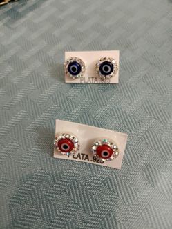 Evil Eye Earrings Red And Blue Sterling Silver.925