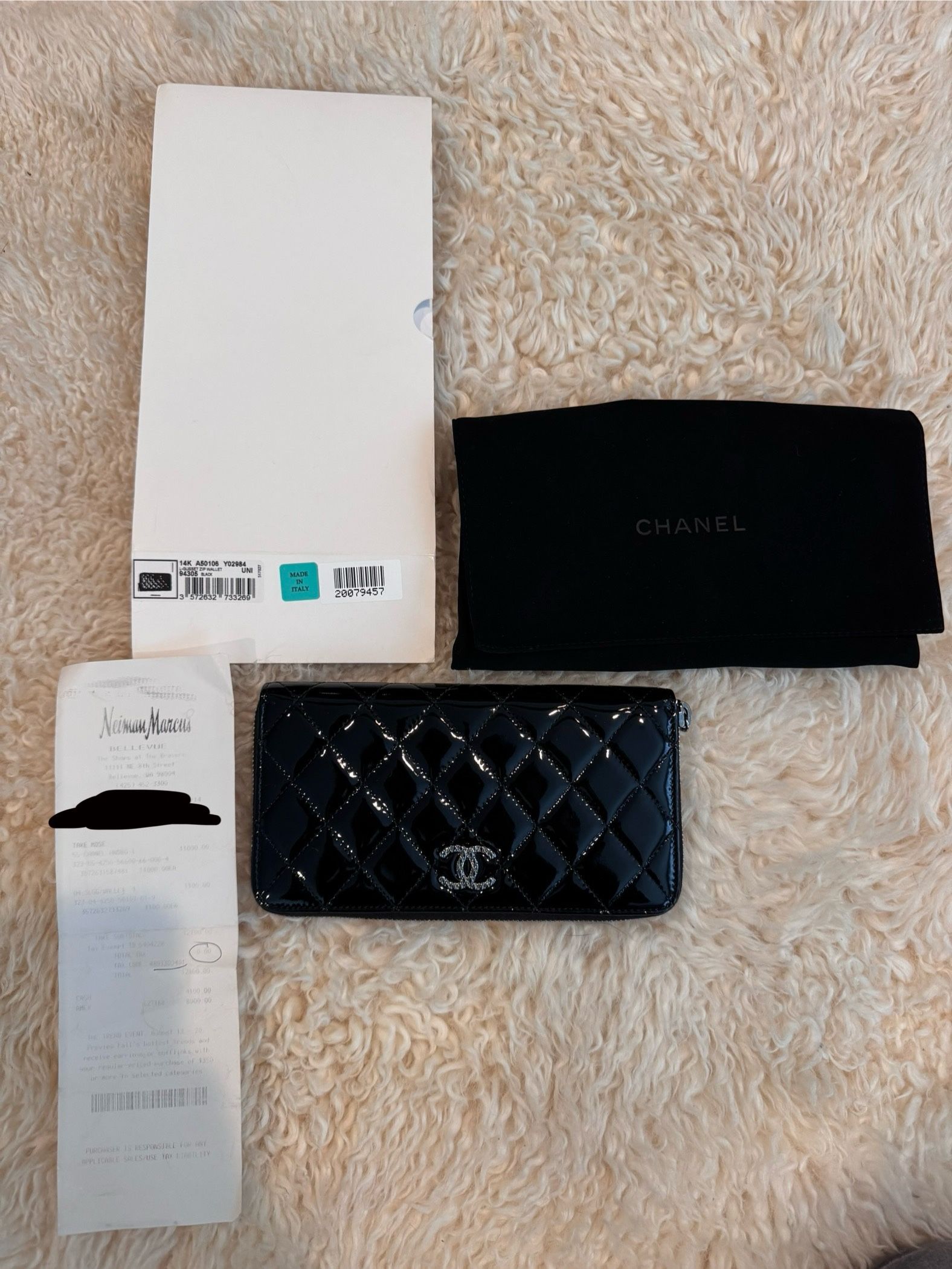 Chanel Quilted Black Leather Zip Wallet