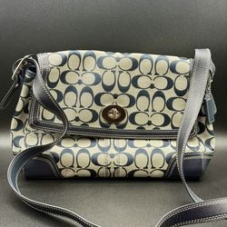 AUTHENTIC COACH HAMPTON SIGNATURE FLAP SHOULDER BAG (NAVY/GRAY)