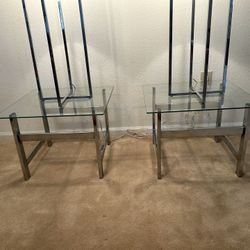 Vintage Chrome And Glass Mid-Century Modern End Tables