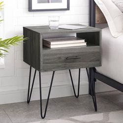 New Modern Farmhouse Grooved Door Wood End Table or Side Table Slate Grey