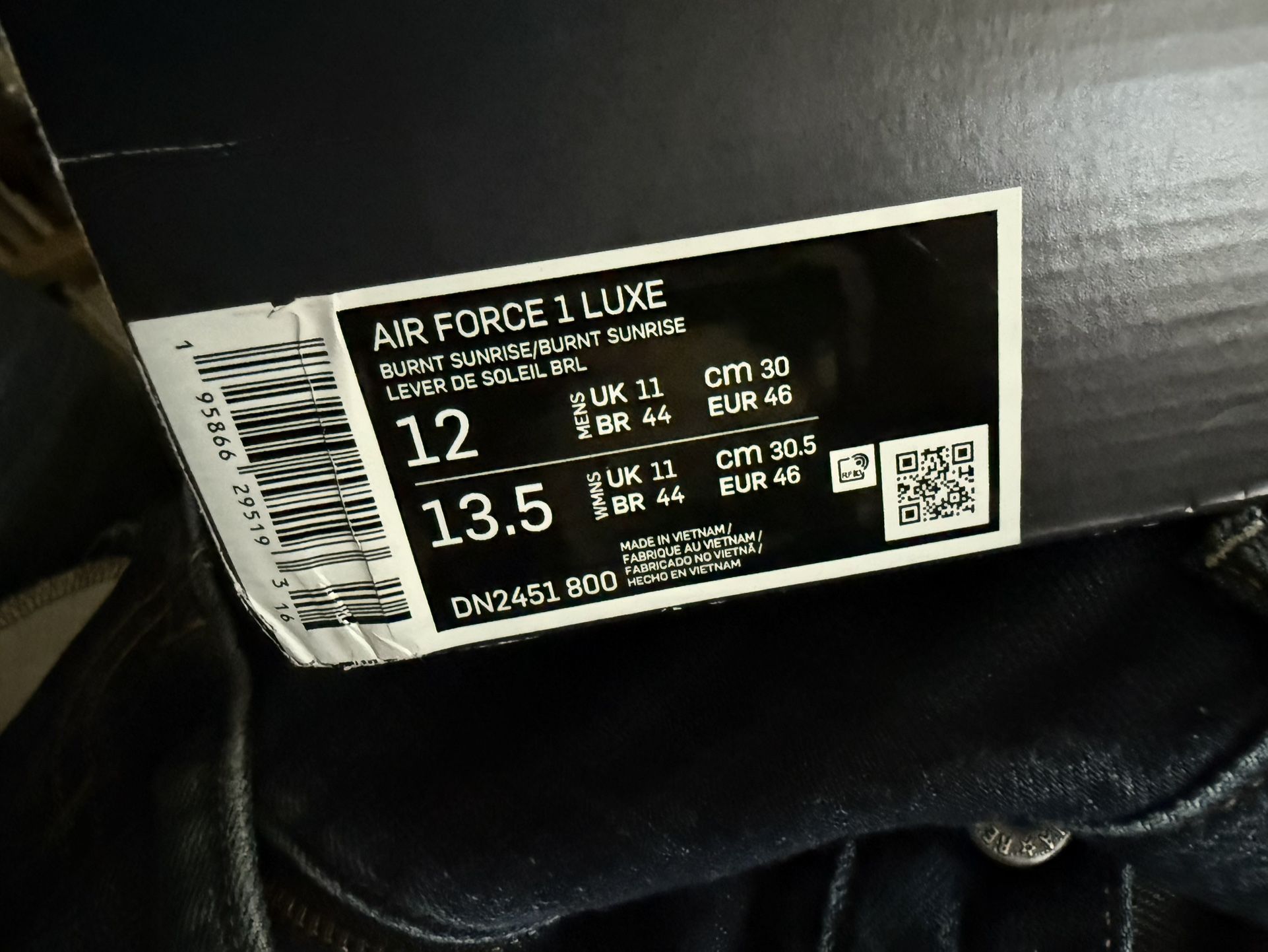 Nike Air Force 1 Low Luxe Burnt Sunrise Sz 12