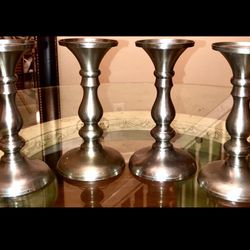 4 set of Silver Satin Finish Pillar Candle holders (9inch Pillars) 