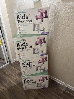 UNCLE WU Kids Step Stool -X Design Anti Base, Dual Height Toddler Stool for Bathroom & Kitchen | Non-Slip, 12" Tall, Supports 200 lbs, Potty Training 