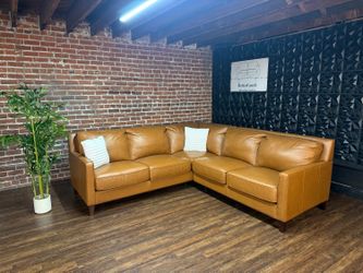Delivery Available Costco L shape leather brown sectional sofa couch retails 3700