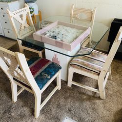 Vintage Southwestern Style Glass Dining Table And Chairs