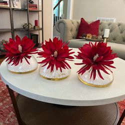 Gorgeous Set of 3 Red Flowers In Vases TRIO Home Decor Artificial Floral