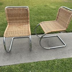 Mid Century Rattan/Cane Chrome Lounge Chairs- Rare Vintage 