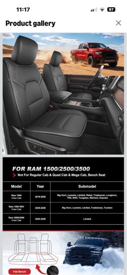 Brand New Premium FRONT Seat Covers for 2012-26 Doge Ram