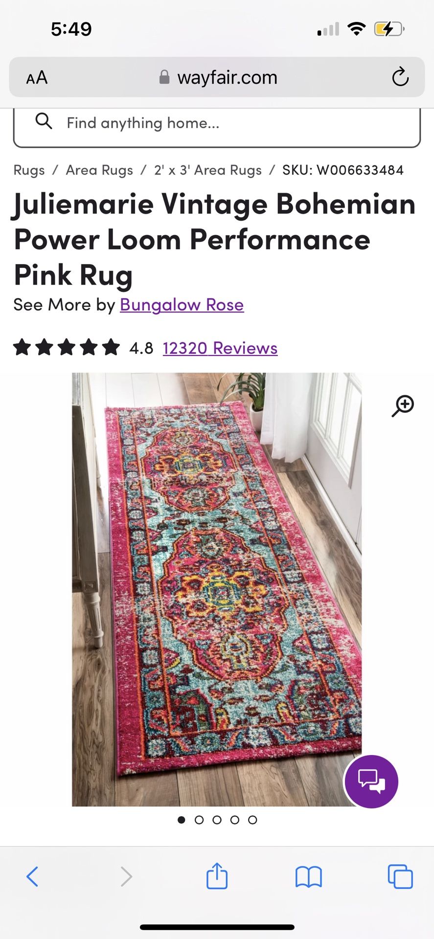 Juliemarie Vintage Bohemian Power Loom Performance Pink Rug
